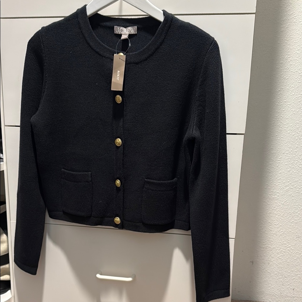 Black Long-Sleeve Cardigan with Gold Buttons